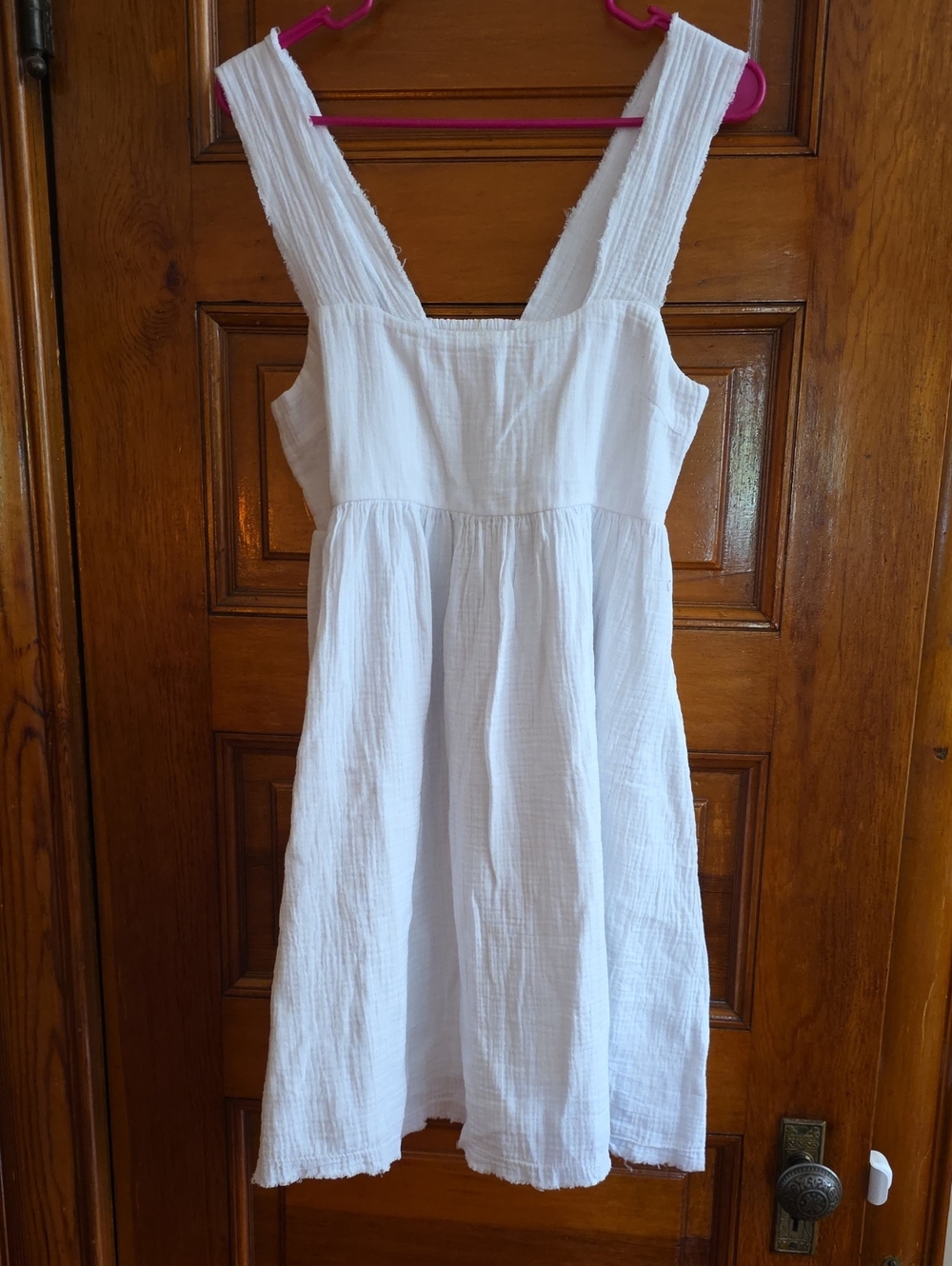 NATURAL LIFE White Cotton Gauze Midi Sundress with Wide Straps
